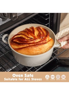 Sensarte 15 Piece Ceramic Non-Stick Cookware Set With Wooden Handles, PFOA/PFOS/APEO Free, 1X24Cm Casserole With Lid, 1X28Cm Shallow Casserole With Lid, 1X24Cm Fry Pan, 1X18Cm Sauce Pan With Lid, 1X18Cm Pot, 2 Silicone Utensils, 4X Pan Protector, Cream White  - Image 2