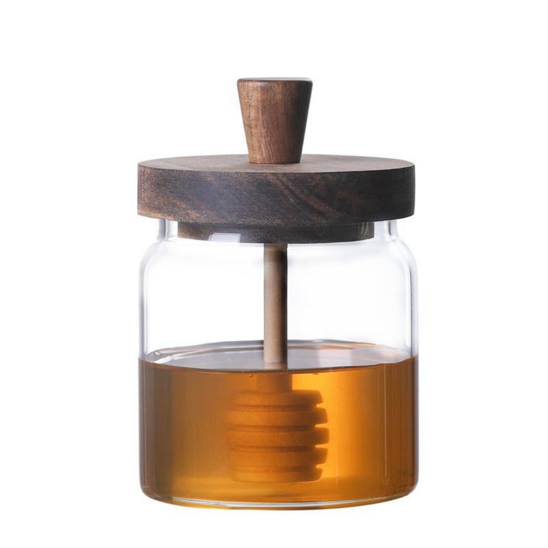 Ansqu Honey Pot  Airtight Glass Honey Jar With Dipper Stick And Wooden Lid  Honey Containers For Storing Honey  Mason Jar For Home Kitchen  17Oz - Image 1