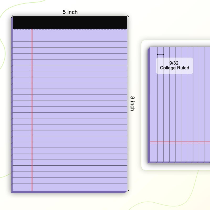 AILZFEI 6pcs Small Legal Pad 5x8 College Ruled Purple Legal Pads Notepads 6 Pack Study Back Writing Pads 5 x 8 Perforated Narrow Ruled Pads of Paper Purple - Image 2