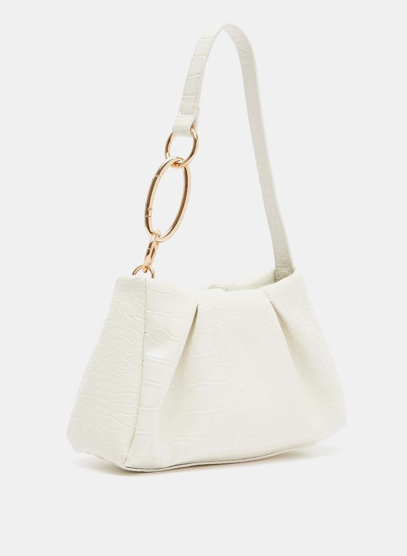 shoexpress Textured Shoulder Bag with Chain Accent and Button Closure