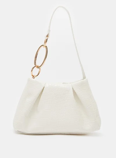 shoexpress Textured Shoulder Bag with Chain Accent and Button Closure