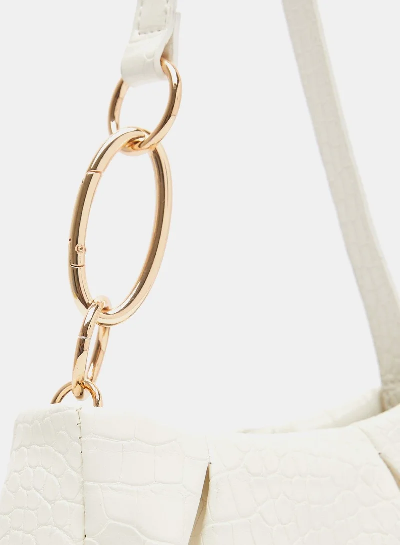 shoexpress Textured Shoulder Bag with Chain Accent and Button Closure