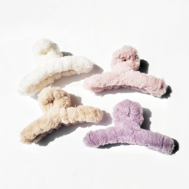 4 PACK Large Faux Fur Hair Claw Clips Plush Hair Catch Barrette Jaw Clamp for Girls Hair Clips Claw Hair