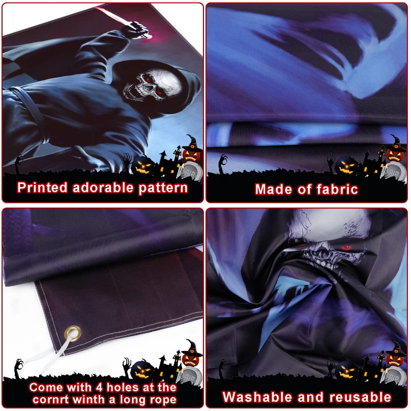 CCINEE Halloween Banner Backdrop Decorations Fabric Window Scary Door Cover Horror Killer Creepy Scary Skeleton Decoration for Front Door Halloween Photo Booth Props Party Favors Supplies - Image 3