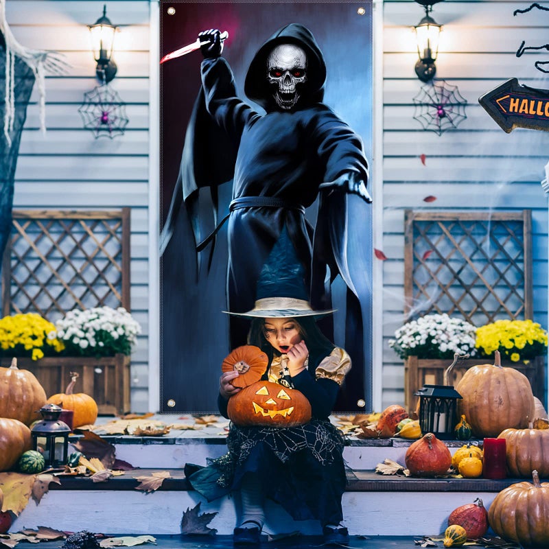 CCINEE Halloween Banner Backdrop Decorations Fabric Window Scary Door Cover Horror Killer Creepy Scary Skeleton Decoration for Front Door Halloween Photo Booth Props Party Favors Supplies - Image 5