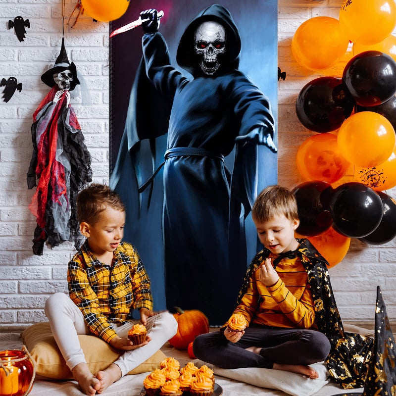 CCINEE Halloween Banner Backdrop Decorations Fabric Window Scary Door Cover Horror Killer Creepy Scary Skeleton Decoration for Front Door Halloween Photo Booth Props Party Favors Supplies - Image 4
