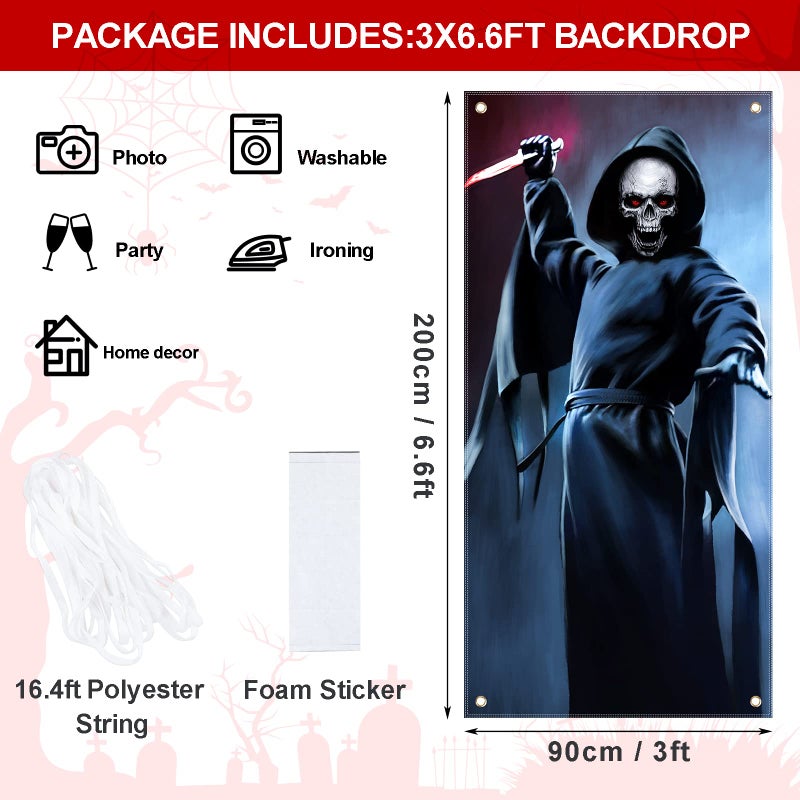 CCINEE Halloween Banner Backdrop Decorations Fabric Window Scary Door Cover Horror Killer Creepy Scary Skeleton Decoration for Front Door Halloween Photo Booth Props Party Favors Supplies - Image 2