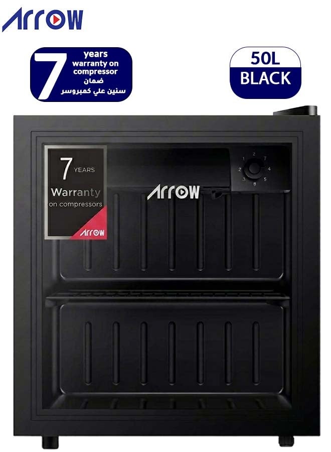 Arrow Beverage Cooler 50L | Holds 42 Cans | 2–18°C Adjustable Cooling | Compact Mini Fridge | Mechanical Control | Black | with 7 Years warranty on compressor | RO-60SCK - Image 1