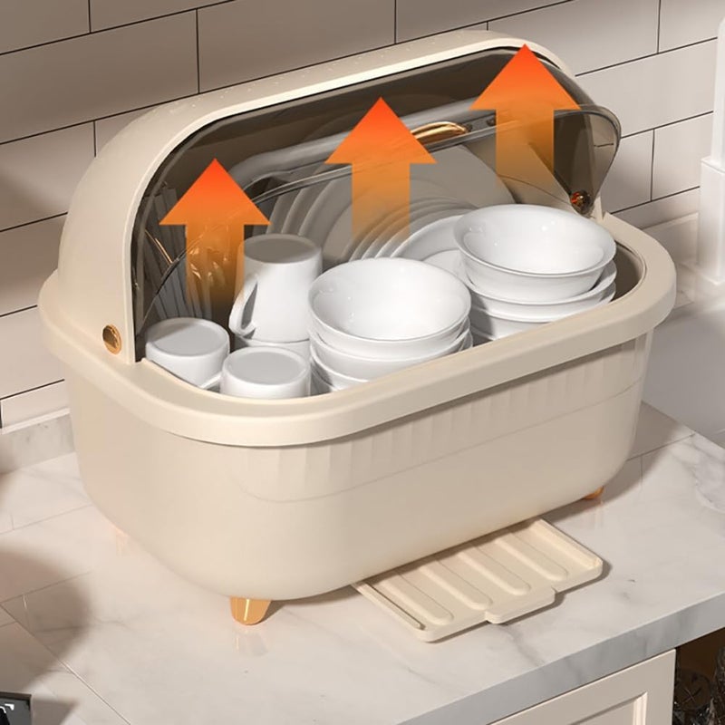 LOOKMINT Cutlery Storage Box Dish Drying Rack with Cover Dish Drainer Dry Utensils Rack Tableware Draining Holder Kitchen Plate Organizer Dish Drying Holder Kitchen Drainer Board Beige 4353231cm - Image 1