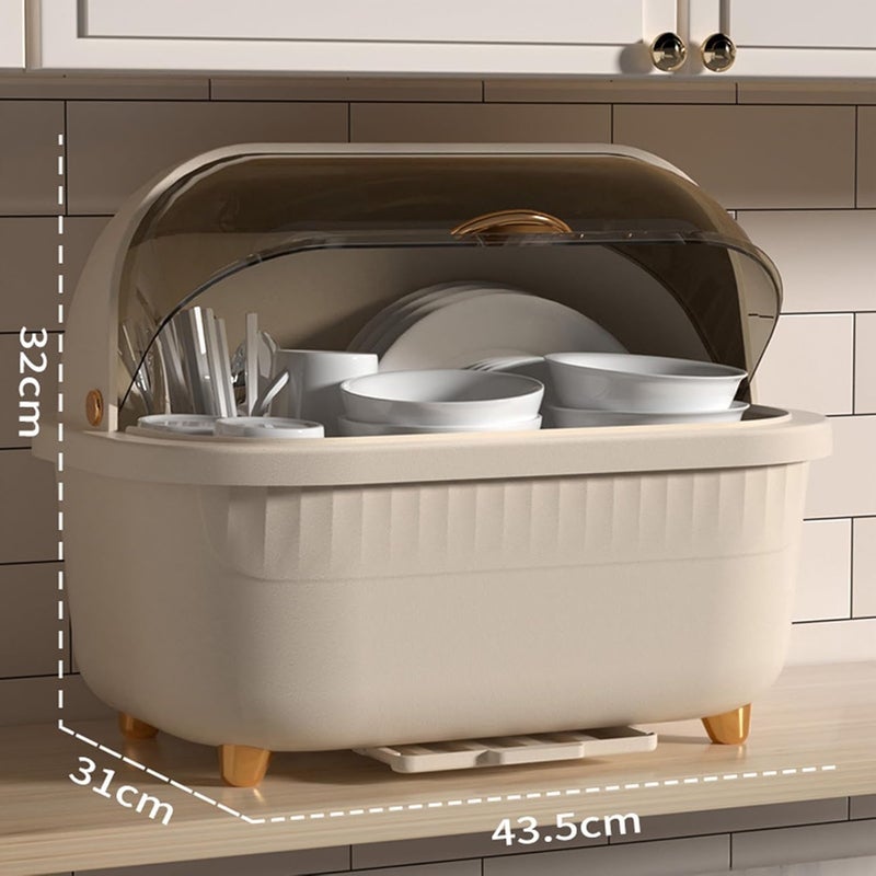 LOOKMINT Cutlery Storage Box Dish Drying Rack with Cover Dish Drainer Dry Utensils Rack Tableware Draining Holder Kitchen Plate Organizer Dish Drying Holder Kitchen Drainer Board Beige 4353231cm - Image 4