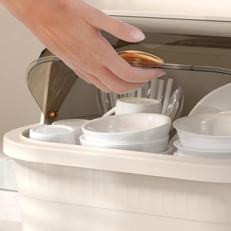LOOKMINT Cutlery Storage Box Dish Drying Rack with Cover Dish Drainer Dry Utensils Rack Tableware Draining Holder Kitchen Plate Organizer Dish Drying Holder Kitchen Drainer Board Beige 4353231cm - Image 5