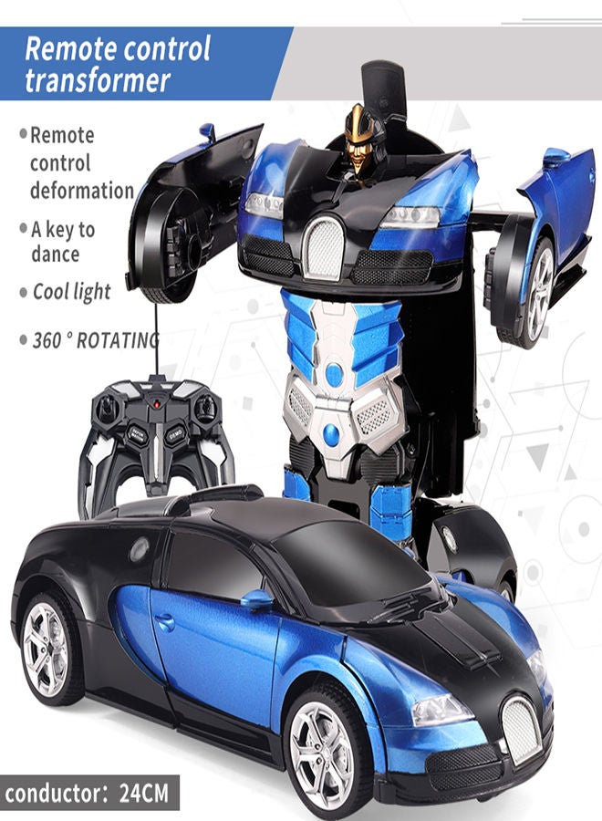 AROAQ Add Di Blue Remote Control Car Transform Robot RC Car with 40MHz Version Remote And One Button Transforming 360 Degree Rotation Drifting Ideal Car Scale and Birthday Gift Toy  - Image 1