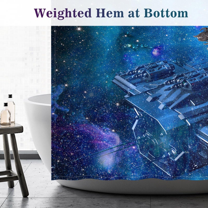 Aimego Funny Cat Shower Curtains for Bathroom - Cool Cute Cat on Fantasy Outer Space Galaxy Universe UFO Fun Shower Curtain Set with 12 Hooks for Adults Kids Bathroom Decor Accessories  72""x72"" - Image 4