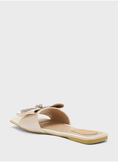 Truffle Embellished Bow Satin Flat Sandal  - Image 3