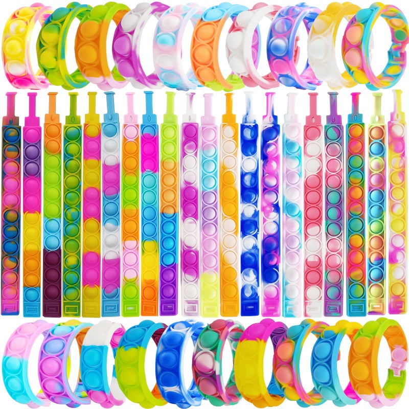 IERKEIE 120 Pcs Pop Bracelet Bubble Fidget Toys for Party Favors Hand Finger Silicone Wristband Bulk for Student Classroom Prizes Goodie Bag Fillers Stuffers Birthday Christmas Valentine Gifts for Kid - Image 2