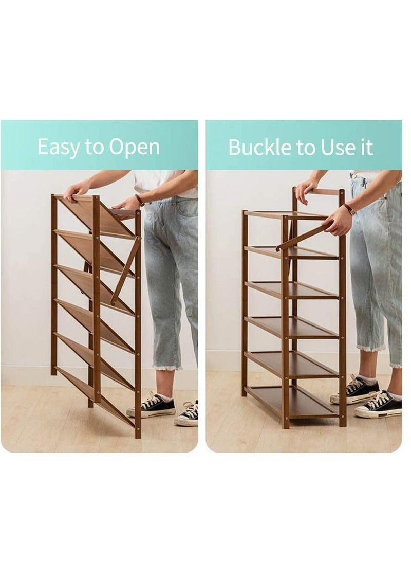 LINGWEI Wooden Shoe Shelf Foldable Shoe Rack Multi Layer Storage Organizer Wooden Shoe Stand Space Saving Shoe Cabinet Flower Stand Shoe Storage Bench Entryway Bamboo Stand - Image 4