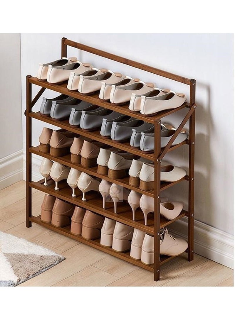 LINGWEI Wooden Shoe Shelf Foldable Shoe Rack Multi Layer Storage Organizer Wooden Shoe Stand Space Saving Shoe Cabinet Flower Stand Shoe Storage Bench Entryway Bamboo Stand - Image 2
