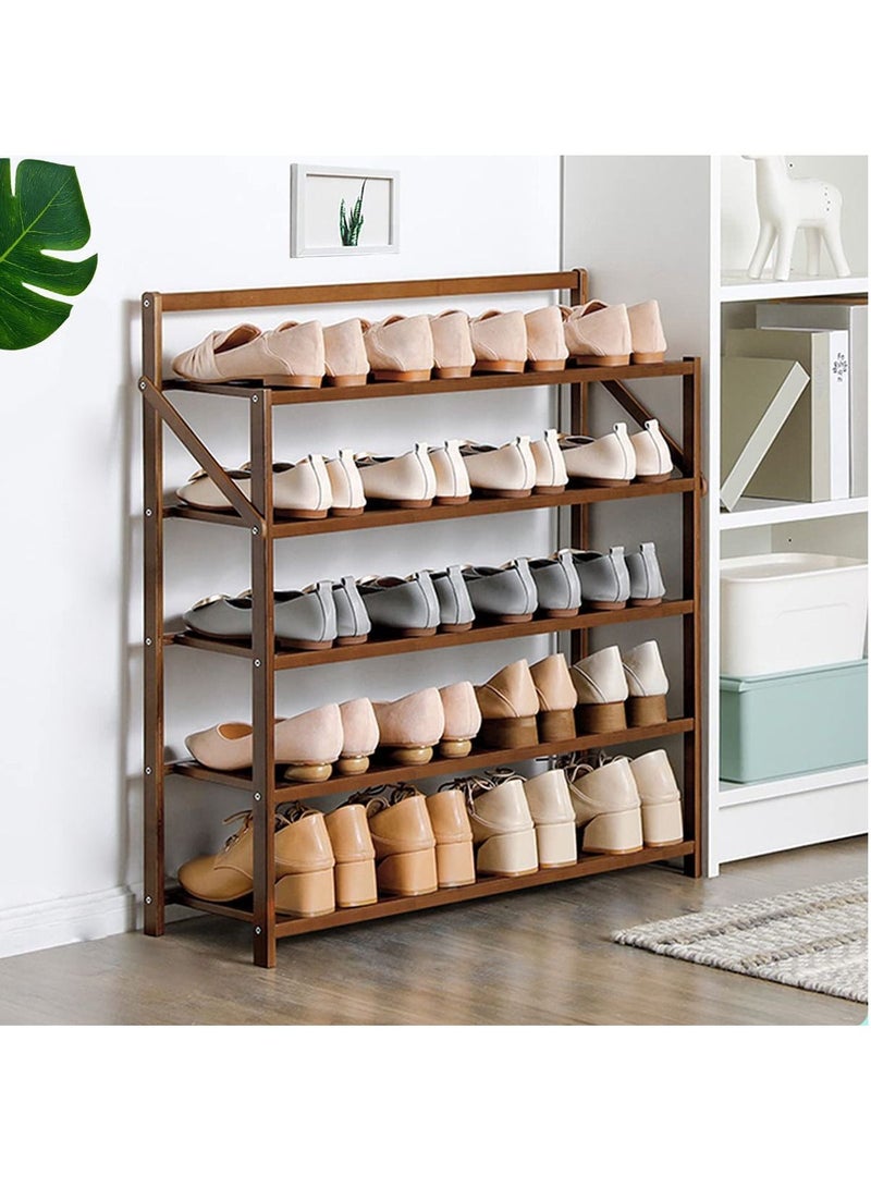 LINGWEI Wooden Shoe Shelf Foldable Shoe Rack Multi Layer Storage Organizer Wooden Shoe Stand Space Saving Shoe Cabinet Flower Stand Shoe Storage Bench Entryway Bamboo Stand - Image 1