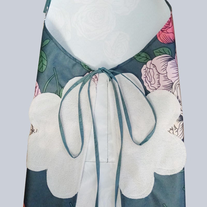 DILLMAN 2 Pack Floral Aprons with Pocket Blooming Womens Waterproof Adjustable Cooking Aprons Kitchen Gardening Salon (Blue and Green) - Image 5