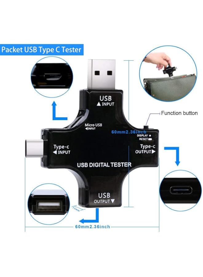 PROMASS promass USB C Power Meter Testers, 2 in 1 Type C USB Tester Color Screen LCD Digital Multimeter, USB C Voltage Current Voltmeter Amp Volt Ammeter Detector USB Cable Charger Indicator DC3.6-30V/0-5.1A  - Image 5