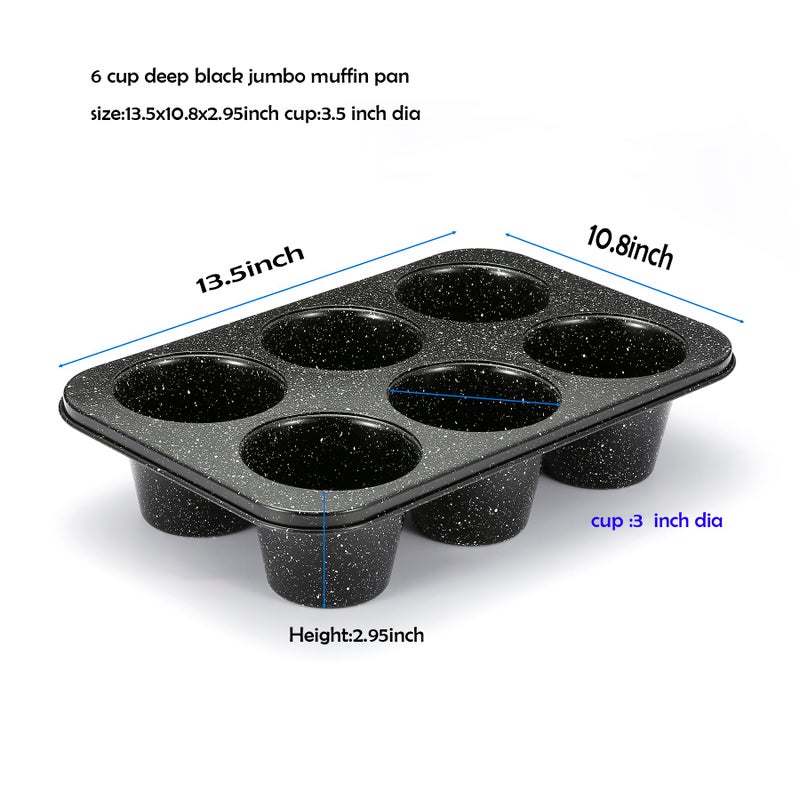 Monfish Jumbo muffin pan 6 Cup, deep muffin pan extra large cupcake tin black granite finish carbon steel baking pan 3.5dia x3 inch cup - Image 4