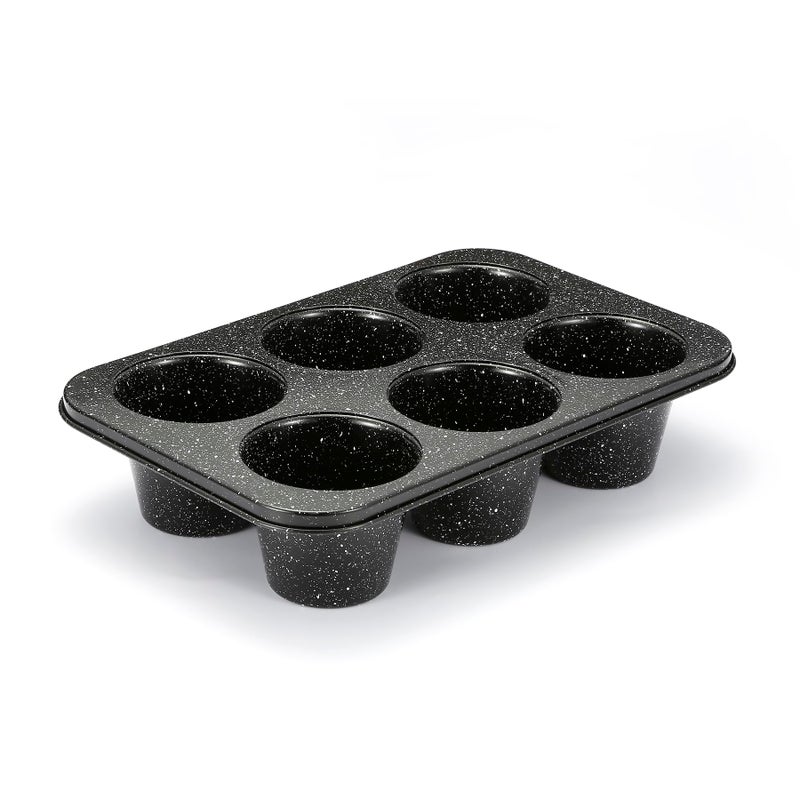 Monfish Jumbo muffin pan 6 Cup, deep muffin pan extra large cupcake tin black granite finish carbon steel baking pan 3.5dia x3 inch cup - Image 2