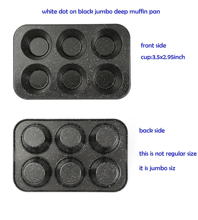 Monfish Jumbo muffin pan 6 Cup, deep muffin pan extra large cupcake tin black granite finish carbon steel baking pan 3.5dia x3 inch cup - Image 3
