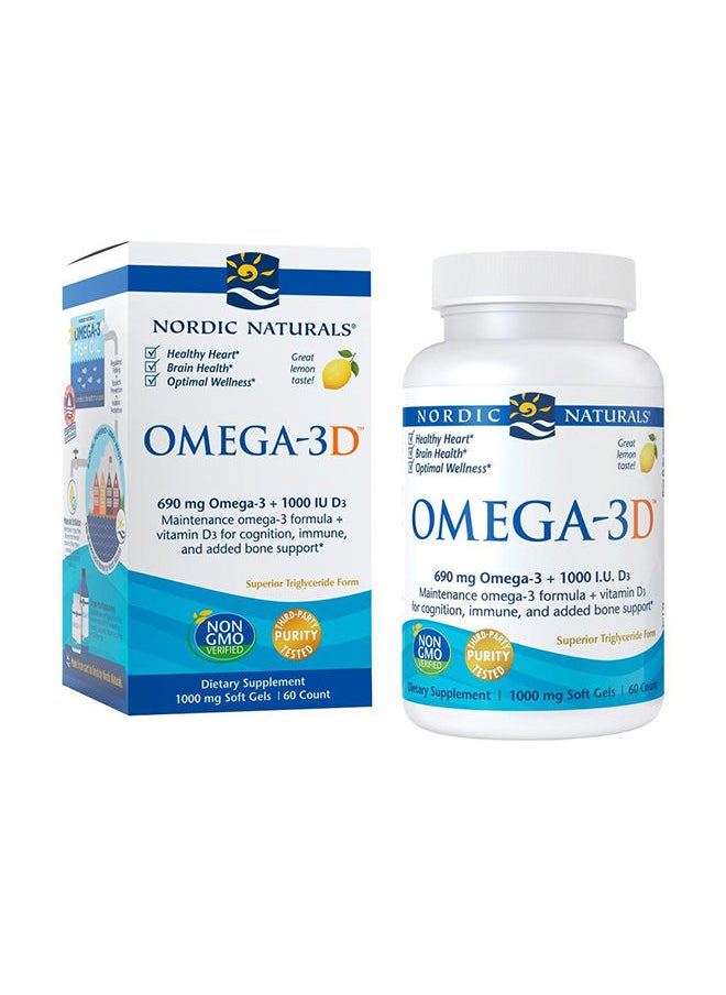 NORDIC NATURALS Nordic Naturals Omega 3D 690 mg Omega 3 + 1000 IU D3 Softgels 60's  - Image 1