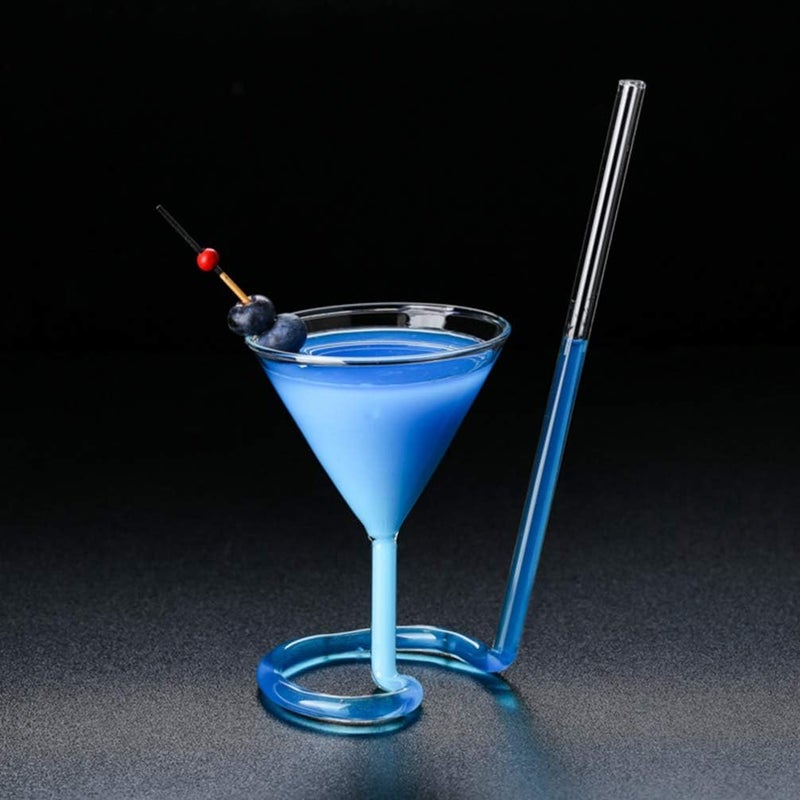comfrt Martini Glass with Straw Vampire Crystal Spiral Cocktail Glass with Straw Rotating Martini Glass Champagne Red Wine Cup Glass Wine Cup Pink - Image 4