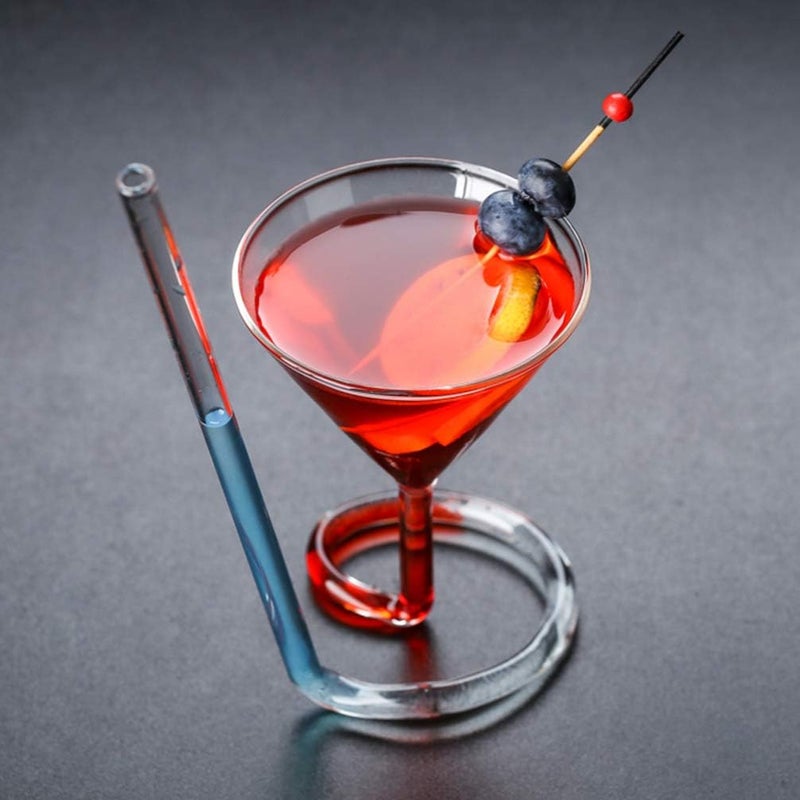 comfrt Martini Glass with Straw Vampire Crystal Spiral Cocktail Glass with Straw Rotating Martini Glass Champagne Red Wine Cup Glass Wine Cup Pink - Image 2