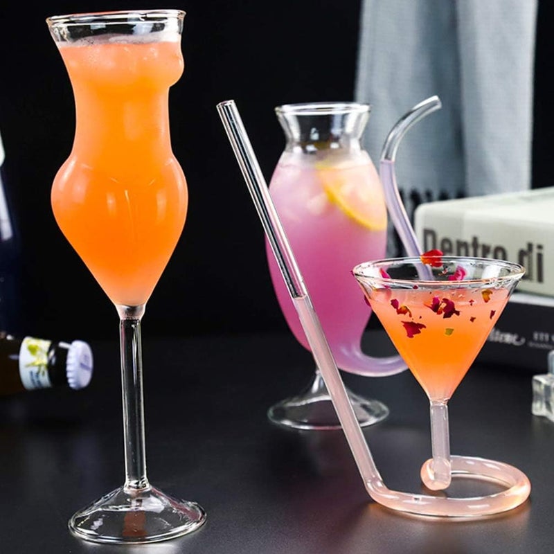 comfrt Martini Glass with Straw Vampire Crystal Spiral Cocktail Glass with Straw Rotating Martini Glass Champagne Red Wine Cup Glass Wine Cup Pink - Image 1