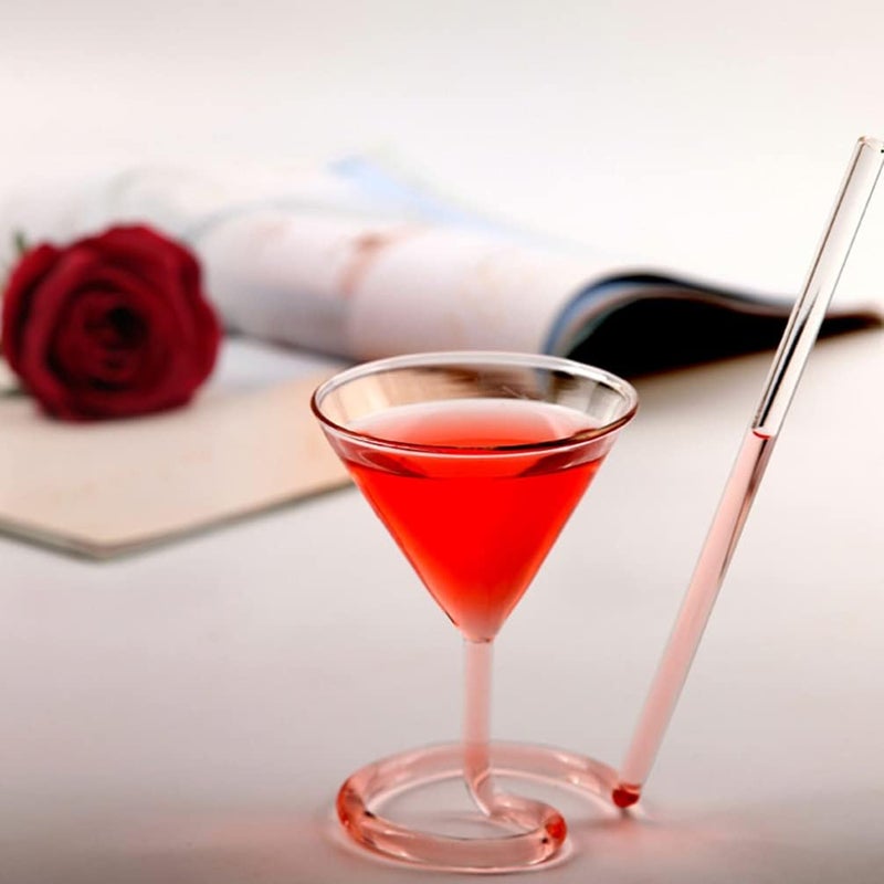 comfrt Martini Glass with Straw Vampire Crystal Spiral Cocktail Glass with Straw Rotating Martini Glass Champagne Red Wine Cup Glass Wine Cup Pink - Image 5