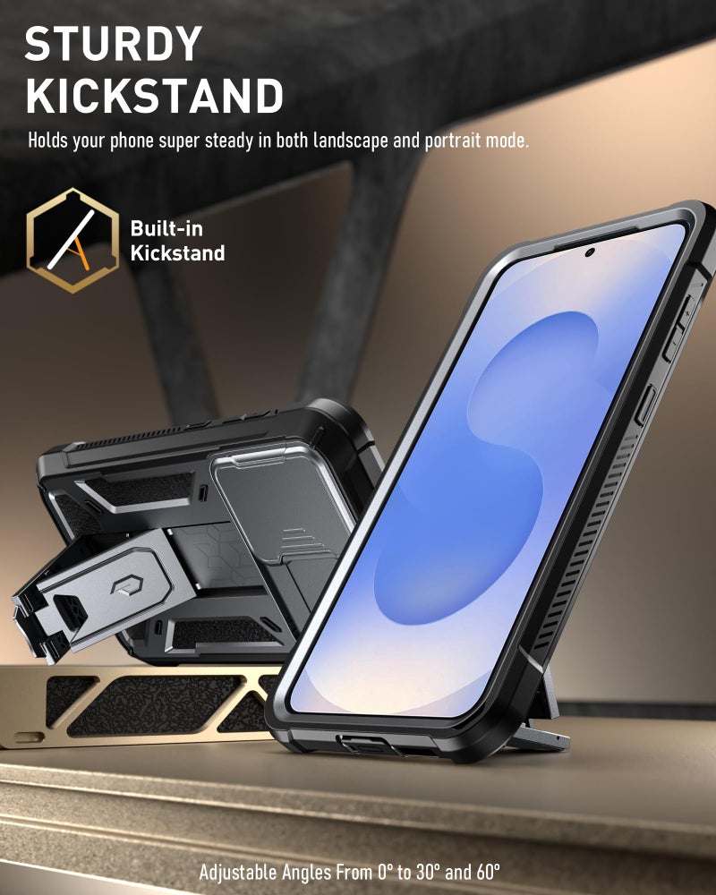 Poetic Spartan Case for Galaxy S25 6.2", [Slide Camera Cover] [Screen Protector Works with Fingerprint ID] Military Grade Rugged Shockproof S25 Phone Case with Kickstand, Metallic Gun Metal - Image 3