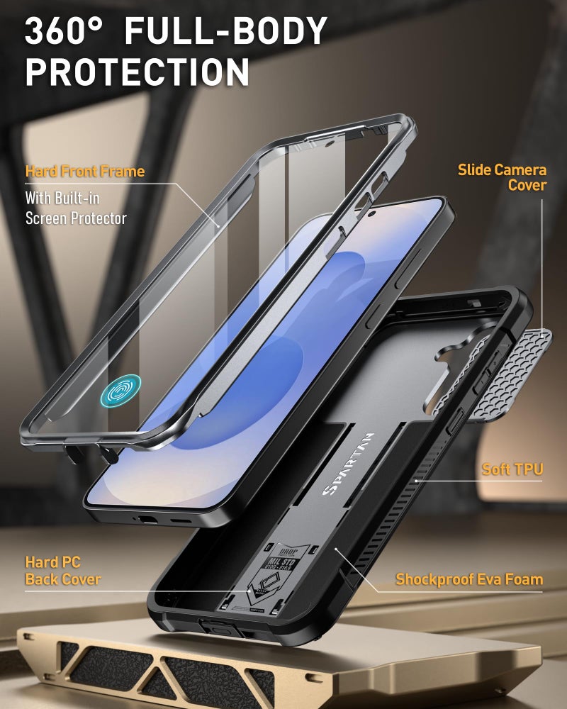 Poetic Spartan Case for Galaxy S25 6.2", [Slide Camera Cover] [Screen Protector Works with Fingerprint ID] Military Grade Rugged Shockproof S25 Phone Case with Kickstand, Metallic Gun Metal - Image 2