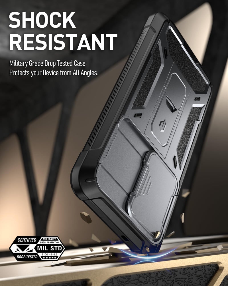 Poetic Spartan Case for Galaxy S25 6.2", [Slide Camera Cover] [Screen Protector Works with Fingerprint ID] Military Grade Rugged Shockproof S25 Phone Case with Kickstand, Metallic Gun Metal - Image 4