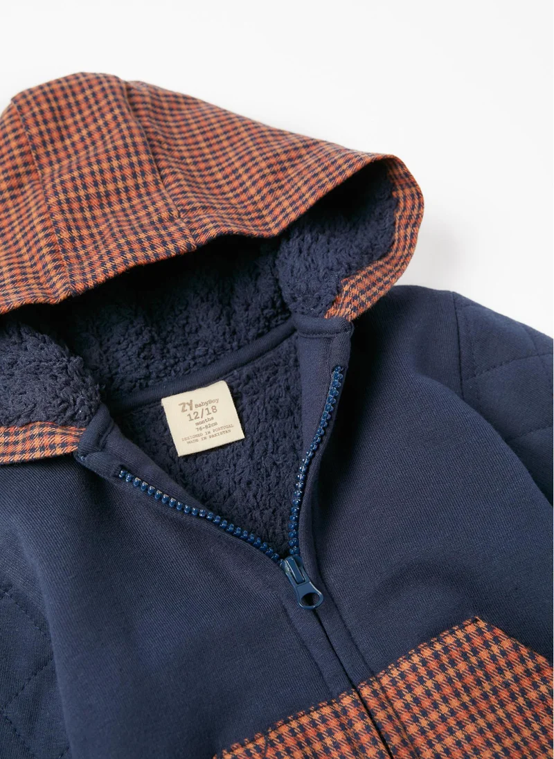 زيبي Hooded Jacket with Sherpa Lining for Baby Boys, Dark Blue