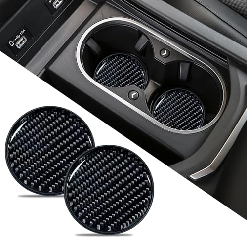 Tecledsn 2 PCS Car Cup Holder Coaster Carbon Fiber NonSlip Embedded Coasters Universal 275 Inch Cup Holder Insert Coaster Pad Shockproof Embedded Drink Mat Car Interior Accessories for Women Men Black - Image 1