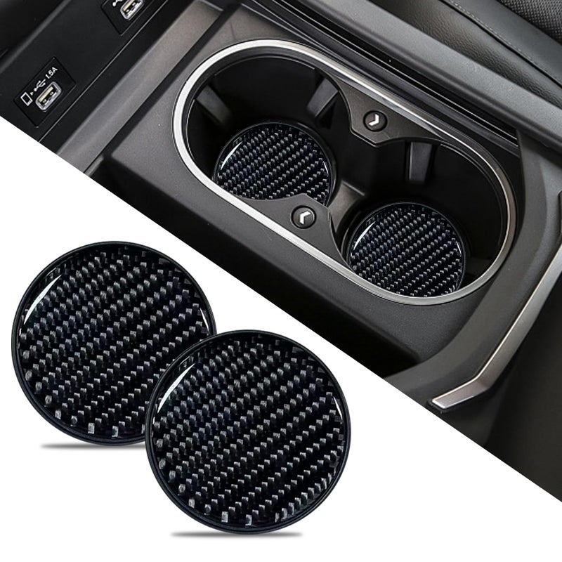 Tecledsn 2 PCS Car Cup Holder Coaster Carbon Fiber NonSlip Embedded Coasters Universal 275 Inch Cup Holder Insert Coaster Pad Shockproof Embedded Drink Mat Car Interior Accessories for Women Men Black - Image 3