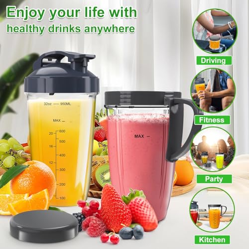 UBYNID Nutribullet Blender Cups & Blade Replacement Set, 32oz & 24oz Nutribullet cups with Lid To-Go Lid and Lip Ring, Replacement Cups for Nutri Bullet Blenders 600w & Pro 900w Accessories 6 PCS - Image 4