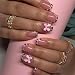 BSBTBZ 24Pcs Leopard French Tip Press on Nails Short Square Fake Nails Pink Glossy Bow Designs Full Cover Nude Glue on Nails Cute False Nail Stick on Nail for Women Girls Medium Manicure Decorations - Image 2