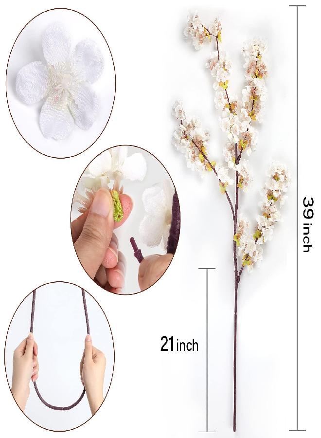 Sunm Boutique Silk Cherry Blossom Branches, Artificial Cherry Blossom Tree Stems Faux Cherry Flowers Vase Arrangements for Wedding Home Decor, Set of 3