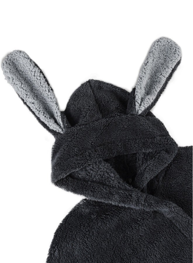 ايست من نون رداء حمام طويل بغطاء رأس - 240 جرامًا للمتر المربع مصنوع من البوليستر الناعم بنسبة 100% للنساء - غطاء رأس لطيف وجيب - لون رمادي غامق، مقاس صغير - Image 5