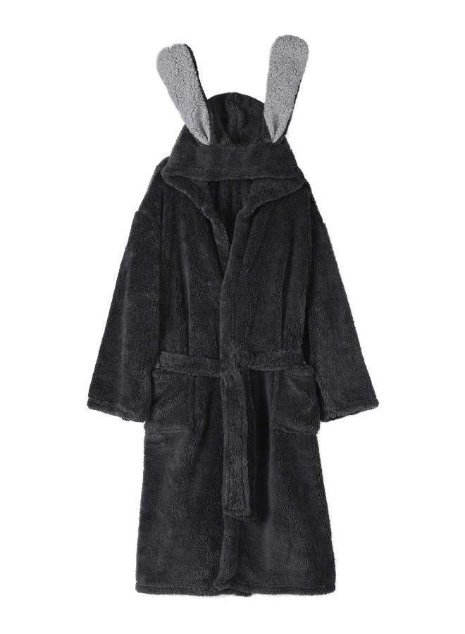 ايست من نون رداء حمام طويل بغطاء رأس - 240 جرامًا للمتر المربع مصنوع من البوليستر الناعم بنسبة 100% للنساء - غطاء رأس لطيف وجيب - لون رمادي غامق، مقاس صغير - Image 4