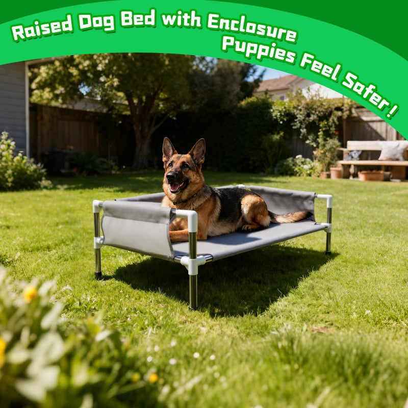 Makerfire Elevated Dog Bed, Raised Dog Sofa Bed for Medium Dogs, Detachable Cooling Indoor/Outdoor Pet Cot with Non-Slip Feet, Polyester Cotton (33''L x 20.5''W x 11.6''H) - Image 2