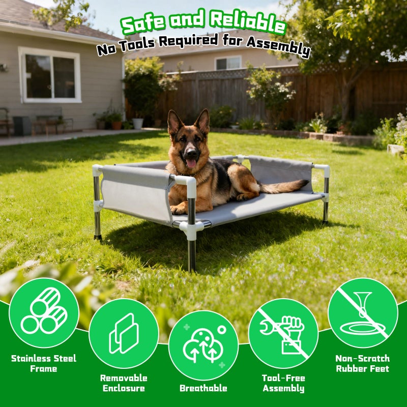 Makerfire Elevated Dog Bed, Raised Dog Sofa Bed for Medium Dogs, Detachable Cooling Indoor/Outdoor Pet Cot with Non-Slip Feet, Polyester Cotton (33''L x 20.5''W x 11.6''H) - Image 3