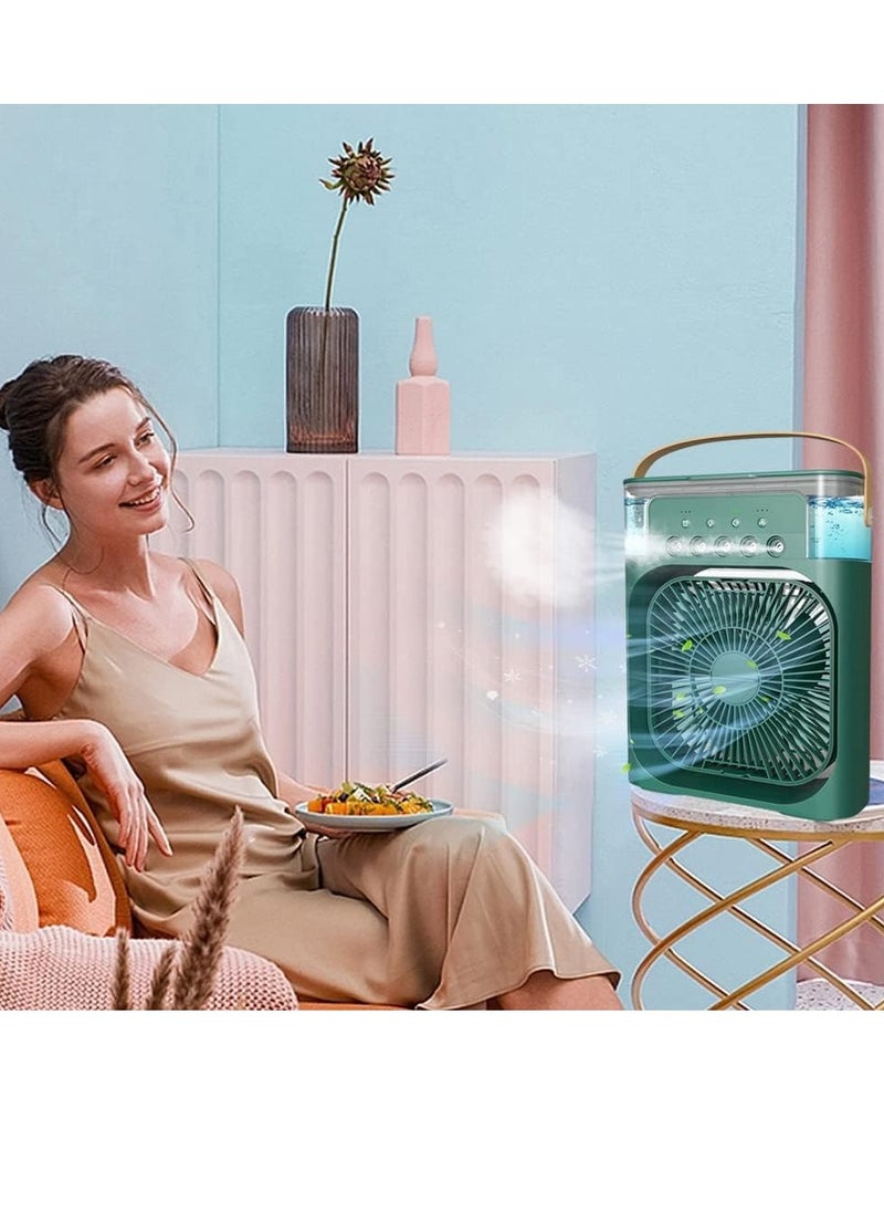 Portable Air Conditioner Fan Mini Evaporative Air Cooler with 7 Colors LED Light 1/2/3 H Timer 3 Wind Speeds and 3 Spray Modes for Office Home Dorm Travel(Green)