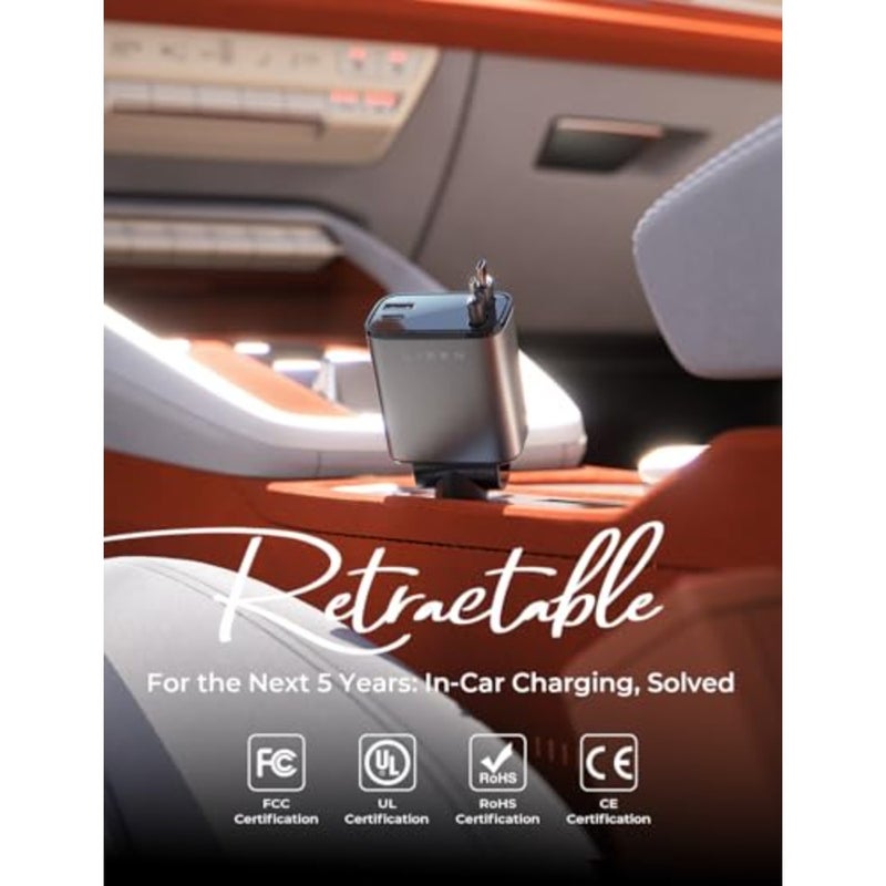Retractable Car Charger USB C [Upgraded Dual Type C] 75W Fast 4 in 1 Car Charger for iPhone 17, Road Trip Essentials Gifts for Men Women, Car Accessories for Galaxy S26 Phone 17e 16 15 Pro Max - Image 2