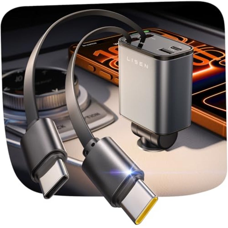 Retractable Car Charger USB C [Upgraded Dual Type C] 75W Fast 4 in 1 Car Charger for iPhone 17, Road Trip Essentials Gifts for Men Women, Car Accessories for Galaxy S26 Phone 17e 16 15 Pro Max - Image 1