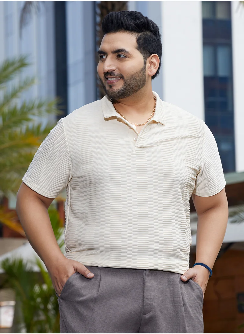 انستافاب بلس Instafab Plus Men's Banana Yellow Flatten-Ruched Polo T-Shirt For Casual Wear | Polo Neck | Short Regular Sleeves | Half-Button Closure | Plus Size T-Shirt Crafted With Comfort Fit For Everyday Wear