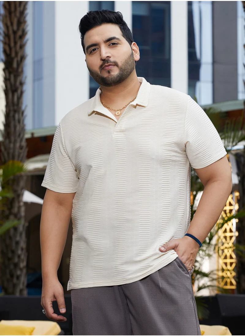 انستافاب بلس Instafab Plus Men's Banana Yellow Flatten-Ruched Polo T-Shirt For Casual Wear | Polo Neck | Short Regular Sleeves | Half-Button Closure | Plus Size T-Shirt Crafted With Comfort Fit For Everyday Wear
